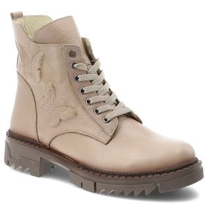 Beżowe Botki Artiker Eleganckie Skórzane Buty. Brązowe botki ARTIKER, bez wzorów, ze skóry, bez obcasa, bez zapięcia. Za 322,99 zł.