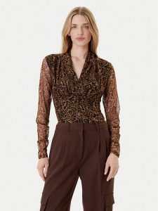 DKNY Bluzka P53HVCMM Brązowy Regular Fit. Brązowe bluzki DKNY, xl, bez wzorów, z syntetyku, bez kołnierzyka, bez ramiączek. Za 309,99 zł.