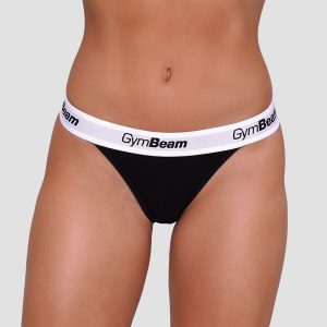 Stringi damskie z elastycznym pasem czarne 3Pack. Czarne stringi GYMBEAM, bez wzorów, z bawełny. Za 76,90 zł.