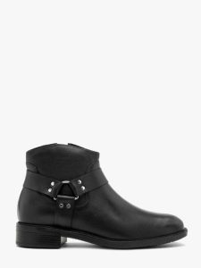 Czarne botki biker boots. Czarne botki Ryłko, bez wzorów, ze skóry, za kostkę, bez obcasa, na obcasie, bez zapięcia. Za 479,99 zł.