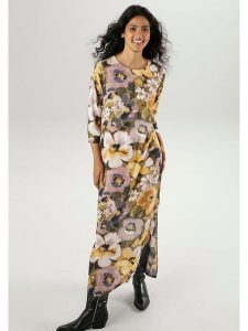 Aniston Sukienka w kolorze jasnoróżowo-żółtym rozmiar: 44. Różowe sukienki Aniston, bez wzorów, z wiskozy, bez kołnierzyka, bez ramiączek, maxi, rozkloszowane. Za 89,45 zł.