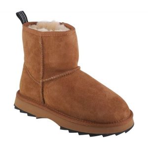 Buty Emu Australia Sharky Mini W12434-CHEB brązowe. Brązowe buty zimowe z gumy, bez obcasa, bez zapięcia. Za 916,62 zł.