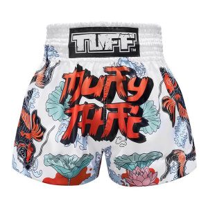 Spodenki treningowe TUFF White Japanese Koi Fish With Muay Thai Text. Białe szorty TUFF, bez wzorów, sportowe. Za 199,00 zł.