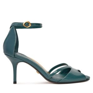 Sandały GINO ROSSI. Niebieskie sandały Gino Rossi, bez wzorów, bez obcasa, na szpilce, bez zapięcia. Za 349,99 zł.