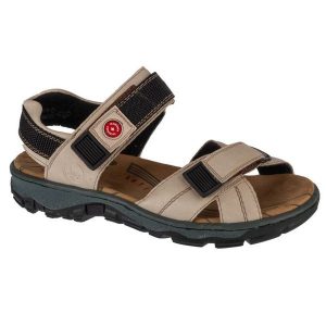 Sandały Rieker Sandals 68851-80 beżowy. Brązowe sandały bez wzorów, z gumy, z otwartym noskiem, bez obcasa, bez zapięcia. Za 374,33 zł.