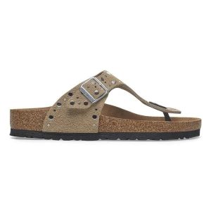 Birkenstock Gizeh Rivet LEVE Taupe Japonki damskie. Brązowe klapki Birkenstock, bez wzorów, ze skóry, bez obcasa. Za 499,99 zł.