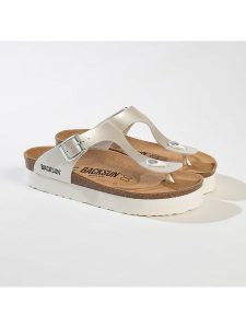 BACKSUN Japonki "Alghero" w kolorze srebrnym rozmiar: 41. Szare klapki Backsun, bez wzorów, z materiału, z otwartym noskiem, bez obcasa, na platformie. Za 130,99 zł.