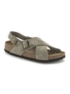 Birkenstock Skórzane sandały "Tulum" w kolorze szarobrązowym rozmiar: 39. Szare sandały Birkenstock, bez wzorów, z nubiku, z otwartym noskiem, bez obcasa, bez zapięcia. Za 482,03 zł.