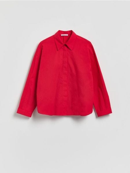 Bawełniana koszula - fioletowy. Fioletowe koszule Reserved, l, bez wzorów, z bawełny, bez kołnierzyka, bez ramiączek. Za 129,99 zł.