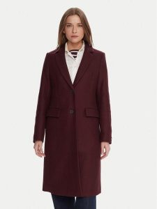 Tommy Hilfiger Płaszcz wełniany WW0WW46547 Bordowy Regular Fit. Czerwone płaszcze TOMMY HILFIGER, na zimę, bez wzorów, z wełny, bez kaptura. Za 849,99 zł.