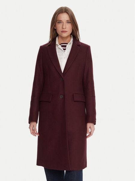 Tommy Hilfiger Płaszcz wełniany WW0WW46547 Bordowy Regular Fit. Czerwone płaszcze TOMMY HILFIGER, na zimę, bez wzorów, z wełny, bez kaptura. Za 849,99 zł.