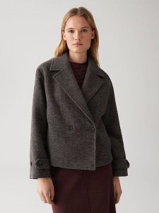 OPUS Kurtka przejściowa w kolorze ciemnobrązowym rozmiar: 38. Brązowe kurtki Opus, bez wzorów, z wełny, bez kaptura. Za 345,82 zł.