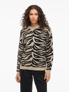 Vila Sweter "Vifema" w kolorze beżowo-czarnym rozmiar: XL. Brązowe swetry oversize Vila, xl, bez wzorów, bez ramiączek. Za 131,12 zł.