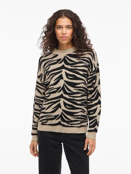 Vila Sweter "Vifema" w kolorze beżowo-czarnym rozmiar: XL. Brązowe swetry oversize Vila, xl, bez wzorów, bez ramiączek. Za 131,12 zł.