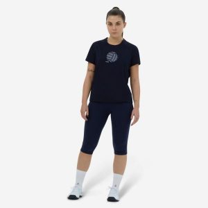Legginsy do siatkówki damskie. Niebieskie legginsy ALLSIX, bez wzorów, z bawełny. Za 19,99 zł.