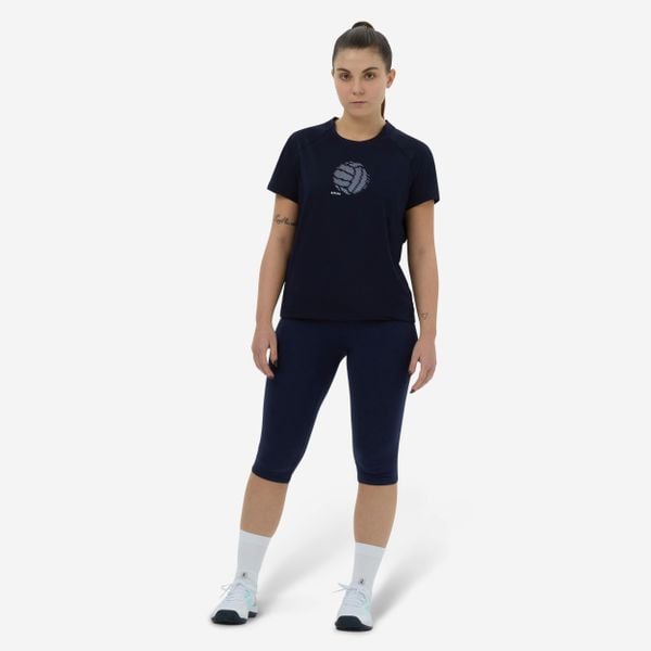 Legginsy do siatkówki damskie. Niebieskie legginsy ALLSIX, bez wzorów, z bawełny. Za 19,99 zł.