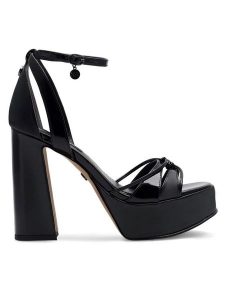 Nine West Sandały Aahida ZL23002CC Czarny. Czarne sandały Nine West, bez wzorów, ze skóry, bez obcasa, na słupku, bez zapięcia. Za 124,99 zł.