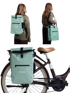 Wodoodporny plecak rowerowy 3w1 – plecak, sakwa na bagażnik i torba na ramię. Zielone plecaki RAINJOY. Za 290,00 zł.