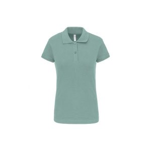 Damska koszulka polo Kariban Brooke. Zielone bluzki KARIBAN, bez wzorów, eleganckie, bez kołnierzyka, bez ramiączek. Za 148,50 zł.