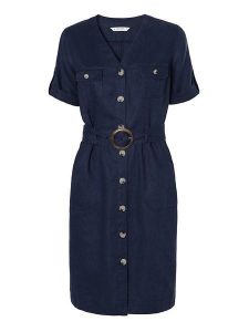 TATUUM Sukienka "Soforia" w kolorze granatowym rozmiar: 38. Niebieskie sukienki Tatuum, bez wzorów, ze lnu, bez kołnierzyka, bez ramiączek, midi. Za 265,39 zł.