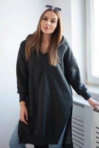 Bluza ocieplana z rozcięciami na bokach grafitowa. Szare bluzy KESI, l, bez wzorów, z bawełny, bez kaptura. Za 284,37 zł.
