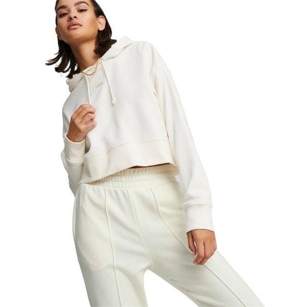 Bluza z kapturem damskie Puma Classics Cropped Hoodie. Białe bluzy Puma, xl, bez wzorów, z bawełny, z kapturem. Za 290,00 zł.