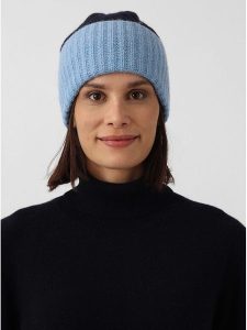 Zwillingsherz Kaszmirowa czapka-beanie w kolorze czarno-błękitnym rozmiar: onesize. Czarne czapki Zwillingsherz, bez wzorów, z kaszmiru. Za 149,31 zł.