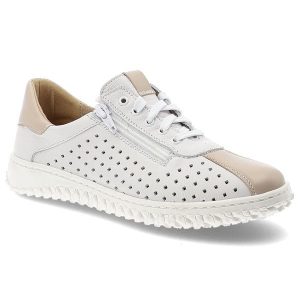 Półbuty damskie Wasak, z perforowaną cholewką na lekkiej elastycznej podeszwie z bocznym zamkiem i subtelnymi wstawkami, białe, 0812. Białe półbuty Wasak, bez wzorów, ze skóry, bez obcasa, bez zapięcia. Za 305,90 zł.