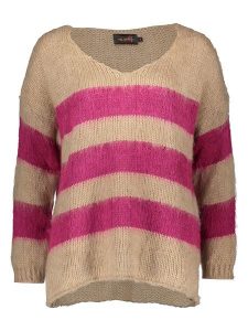 Miss goodlife Sweter "Stripes" w kolorze beżowo-różowym rozmiar: M. Brązowe swetry oversize miss goodlife, m, bez wzorów, z wełny, bez ramiączek. Za 210,81 zł.