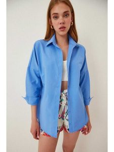 Hapiness Istanbul Koszula w kolorze błękitnym rozmiar: 40. Niebieskie koszule Hapiness Istanbul, bez wzorów, bez kołnierzyka, bez ramiączek. Za 57,20 zł.