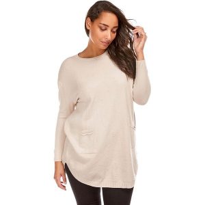 Sweter w kolorze beżowym. Brązowe swetry oversize marki Cashmere Curve, z kaszmiru, z okrągłym kołnierzem. W wyprzedaży za 129,95 zł.