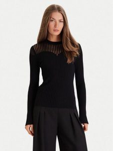 Morgan Sweter 252-MAMDO Czarny Slim Fit. Czarne swetry klasyczne Morgan, m, z wiskozy, bez kołnierzyka. Za 189,98 zł.