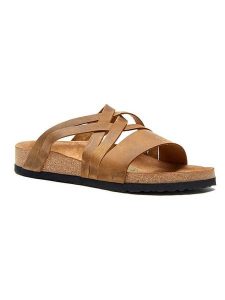 Comfortfusse Skórzane klapki w kolorze jasnobrązowym rozmiar: 39. Brązowe klapki Comfortfüße, bez wzorów, ze skóry, z otwartym noskiem, bez obcasa. Za 252,99 zł.