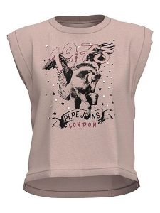 Pepe Jeans Koszulka w kolorze beżowym rozmiar: XS. Brązowe bluzki Pepe Jeans, xs, bez wzorów, z bawełny, bez kołnierzyka, bez ramiączek. Za 65,85 zł.