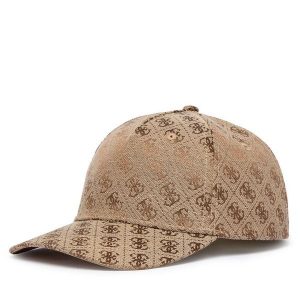 Czapka z daszkiem Guess. Brązowe czapki Guess, z aplikacjami. Za 123,99 zł.
