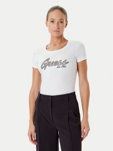 Guess T-Shirt W5YI16 J1314 Biały Regular Fit. Białe t-shirty Guess, xxl, z aplikacjami, z bawełny, bez kołnierzyka, bez ramiączek. Za 169,99 zł.