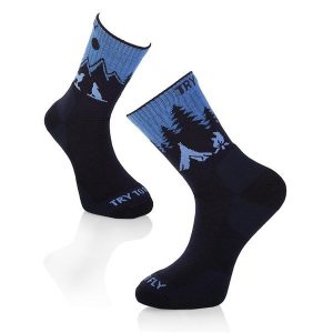 Ciemnoniebieskie skarpetki trekkingowe z wełny merynosów Wolf. Niebieskie skarpetki TRY TO FLY, bez wzorów, z wełny. W wyprzedaży za 83,41 zł.