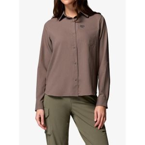 Koszula podróżnicza damska Columbia Silver Ridge Utility II LS Shirt. Brązowe koszule Columbia, bez wzorów, bez kołnierzyka, bez ramiączek. Za 330,69 zł.