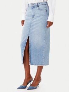 Guess Spódnica jeansowa W5YD1L D5QQ0 Niebieski Regular Fit. Niebieskie spódnice Guess, l, z aplikacjami, z jeansu. Za 304,00 zł.