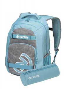 Plecak studencki z przegrodą na laptopa – szary / turkusowy Meatfly + piórnik. Niebieskie plecaki Meatfly. Za 237,99 zł.