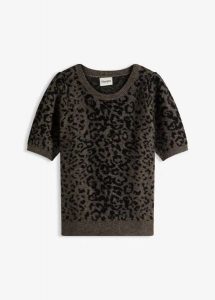 Sweter z rękawami balonowymi. Brązowe swetry klasyczne bonprix, bez kołnierzyka. Za 107,99 zł.