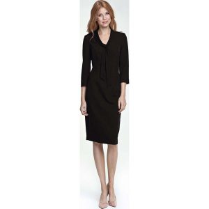 Czarna Sukienka Elegancka z Wiązaniem przy Dekolcie. Czarne sukienki marki Molly.pl, z tkaniny, eleganckie. W wyprzedaży za 111,93 zł.