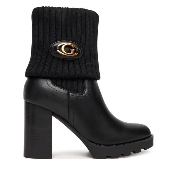 Botki Guess. Czarne botki Guess, z aplikacjami, bez obcasa, na słupku, bez zapięcia. Za 569,99 zł.