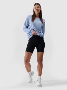 4F Legginsy krótkie damskie - czarne L. Czarne legginsy 4f, bez wzorów, z dzianiny, z podwyższonym stanem, krótkie. Za 79,99 zł.