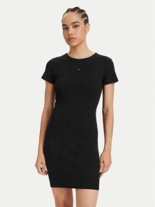 Tommy Jeans Sukienka letnia Flag DW0DW22613 Czarny Slim Fit. Czarne kombinezony Tommy Jeans, na lato, l, bez wzorów, z bawełny, bez kołnierzyka, bez ramiączek. Za 289,99 zł.