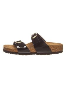Birkenstock Klapki "Sydney" w kolorze czarnym rozmiar: 38. Czarne klapki Birkenstock, bez wzorów, z otwartym noskiem, bez obcasa. Za 222,41 zł.