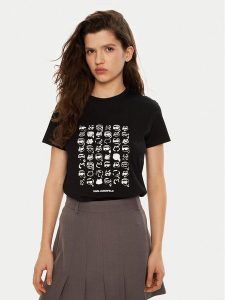 KARL LAGERFELD T-Shirt A1W17124 Czarny Regular Fit. Czarne t-shirty KARL LAGERFELD, s, bez wzorów, z bawełny, bez kołnierzyka, bez ramiączek. Za 259,99 zł.