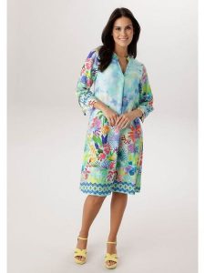 Aniston Sukienka w kolorze turkusowym ze wzorem rozmiar: 38. Niebieskie sukienki Aniston, na co dzień, bez wzorów, z wiskozy, bez kołnierzyka, bez ramiączek, midi, proste. Za 173,99 zł.