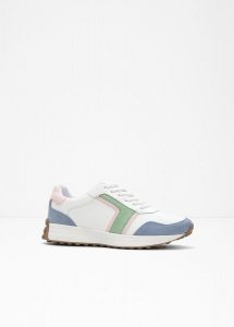 Sneakersy z profilowaną podeszwą. Białe buty sportowe bonprix, bez wzorów, bez zapięcia. Za 124,99 zł.