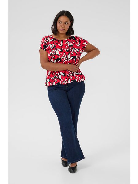 KAFFE curve Bluzka w kolorze czerwono-czarnym rozmiar: 46. Czerwone bluzki KAFFE curve, bez wzorów, z wiskozy, bez kołnierzyka, bez ramiączek. Za 61,02 zł.
